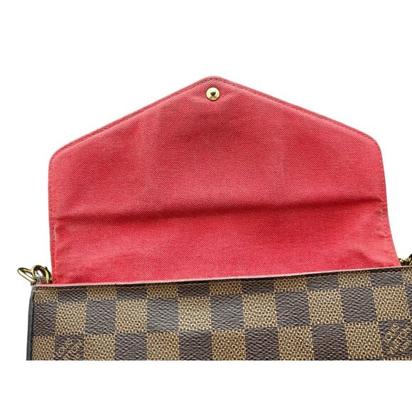 LOUIS VUITTON Damier Ebene Felicie Bag 3 Piece Red Pouchette Shoulder Full Set - Picture 7 of 16